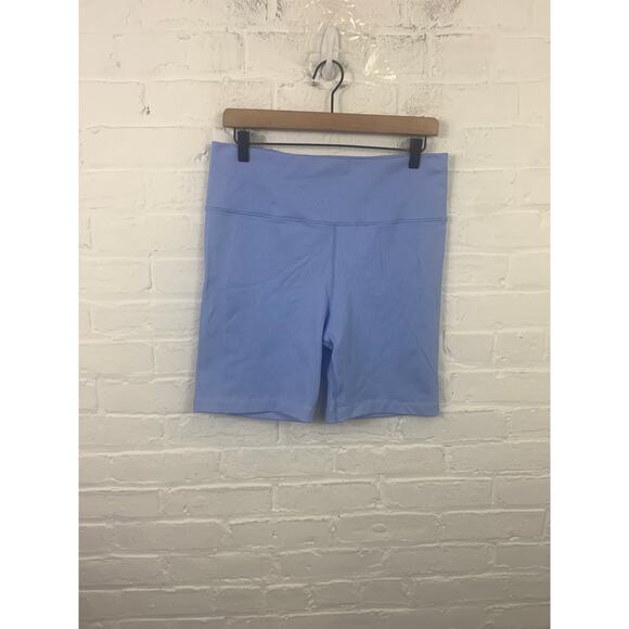 Athleta Women's Seamless Ribbed Shorts Stretch High Waist Sky Blue Size XL - Picture 1 of 5